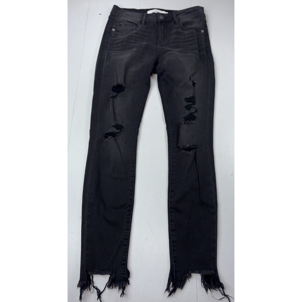 Hidden Jeans Womens Distressed Mid Rise Stretch Frayed Hem Skinny Jeans 26 Black
